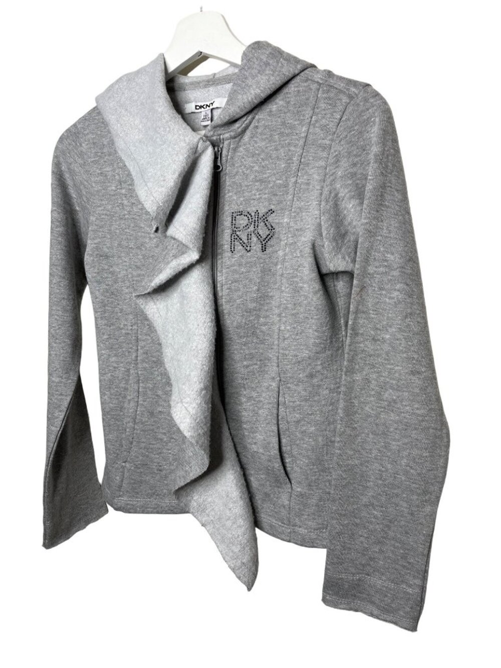 DKNY Girls Gray Ruffle Front Zip Hoodie Jacket Size 12